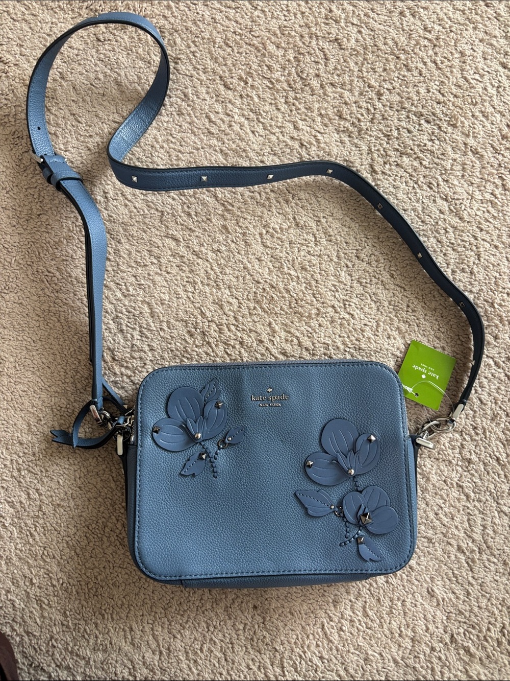 kate spade blue floral appliqué crossbody bag